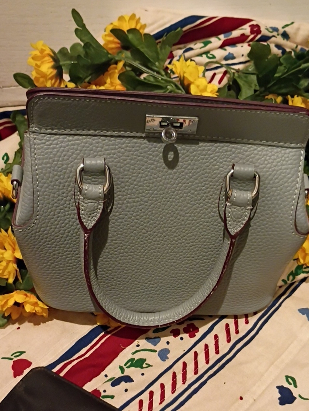 Pebbled Light Gray Women's Satchel with Top Handles